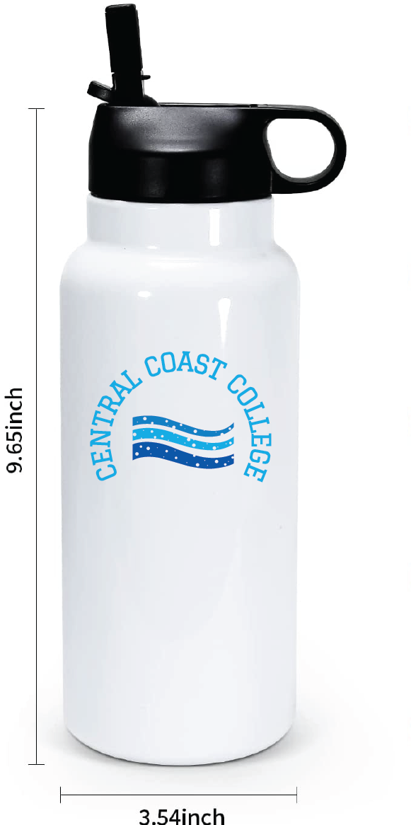 32oz Stainless Steel Water Bottle / White / Central Coast College